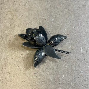 TAXCO Silver Orchid Flower Brooch Vintage 925 Sterling 1940s Mexican Silver